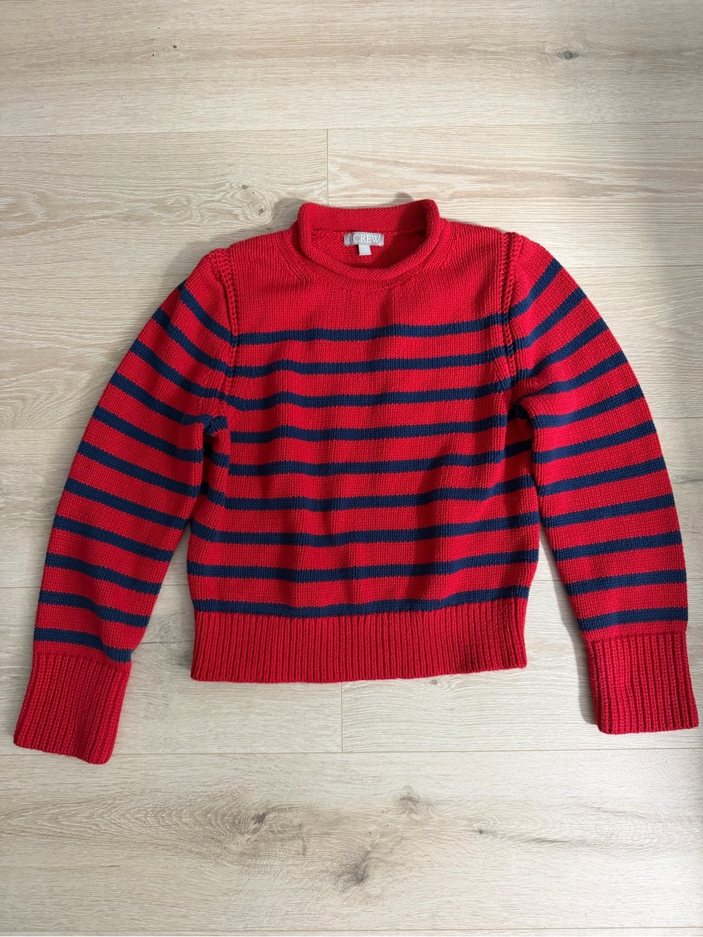 J Crew 100% cotton rollneck sweater, womens XL, red/navy stripe